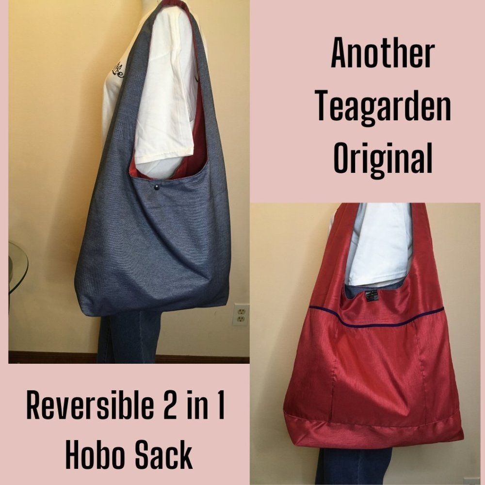 Reversible Shoulder Carryall Hobo Sack - Beautiful and practical Blue & Red